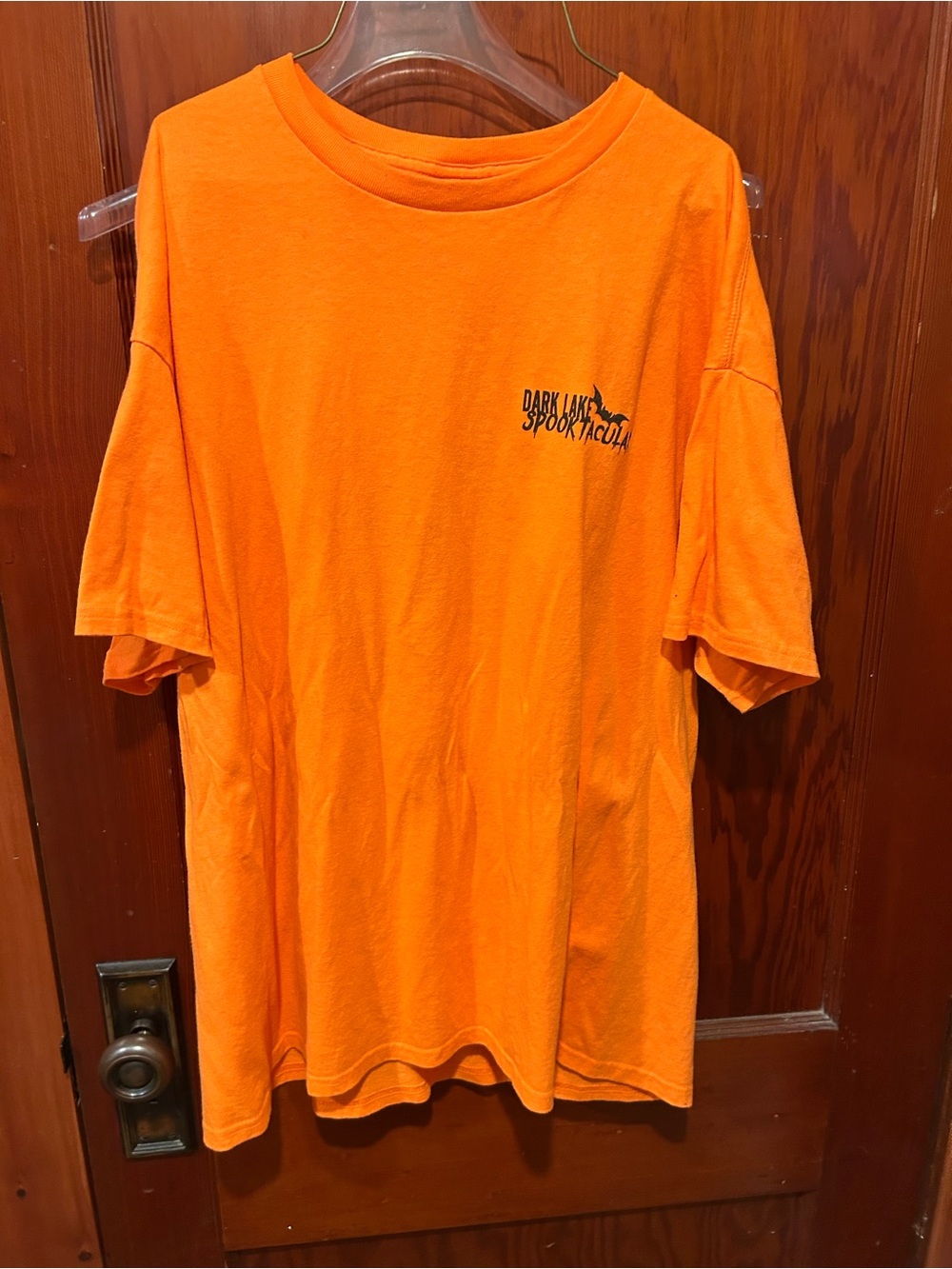 Vintage bright orange Halloween silhouette monsters dark lake spooktactular